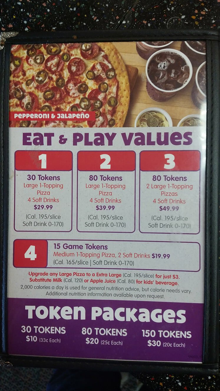 Chuck E Cheese Prices Pizza Tokens