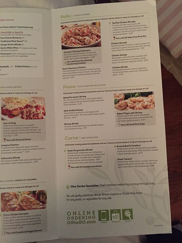 Olive Garden Menu Prices