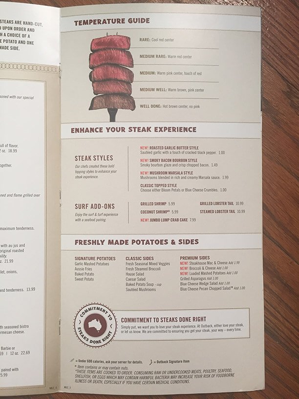 Outback Menu With Prices