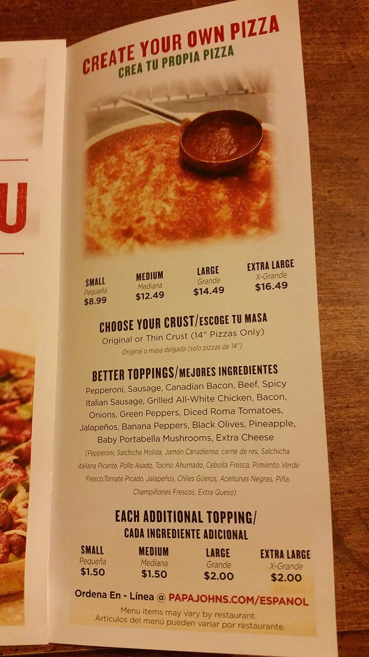 Papa John's Menu Prices