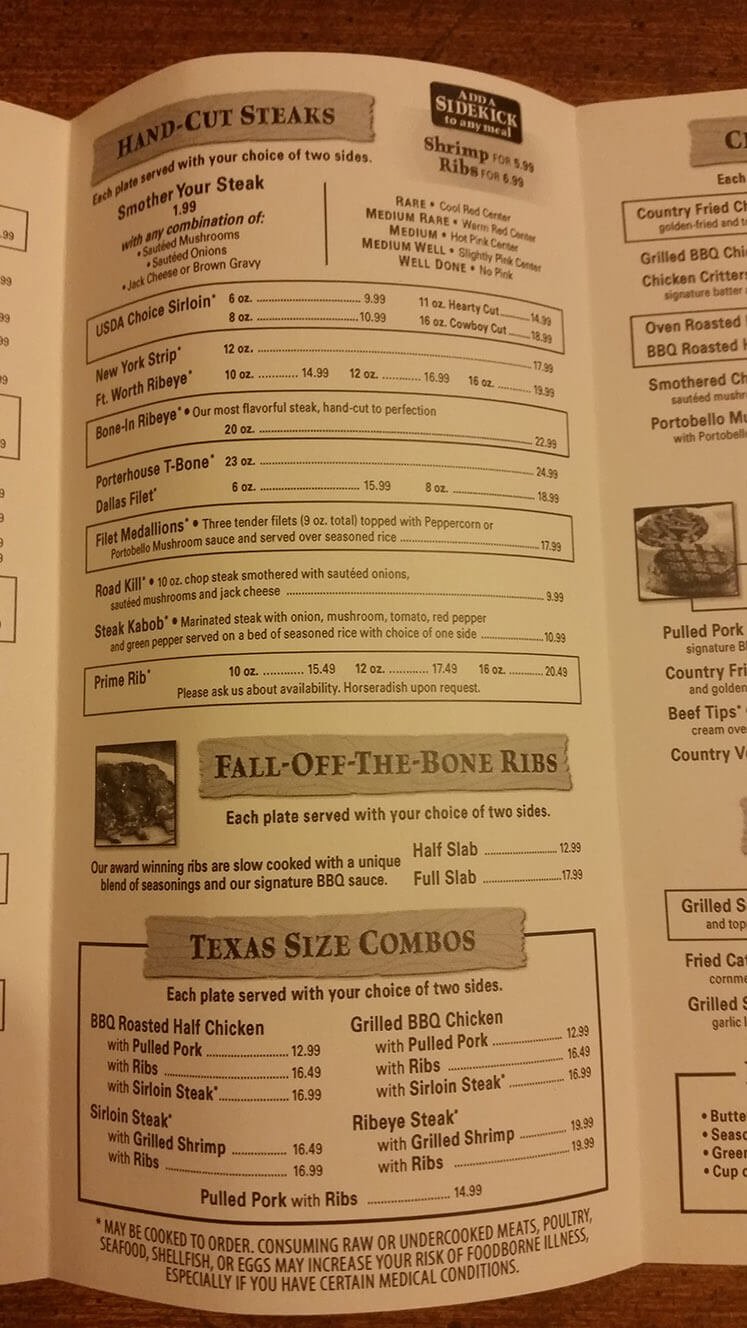 texas roadhouse menu and prices
