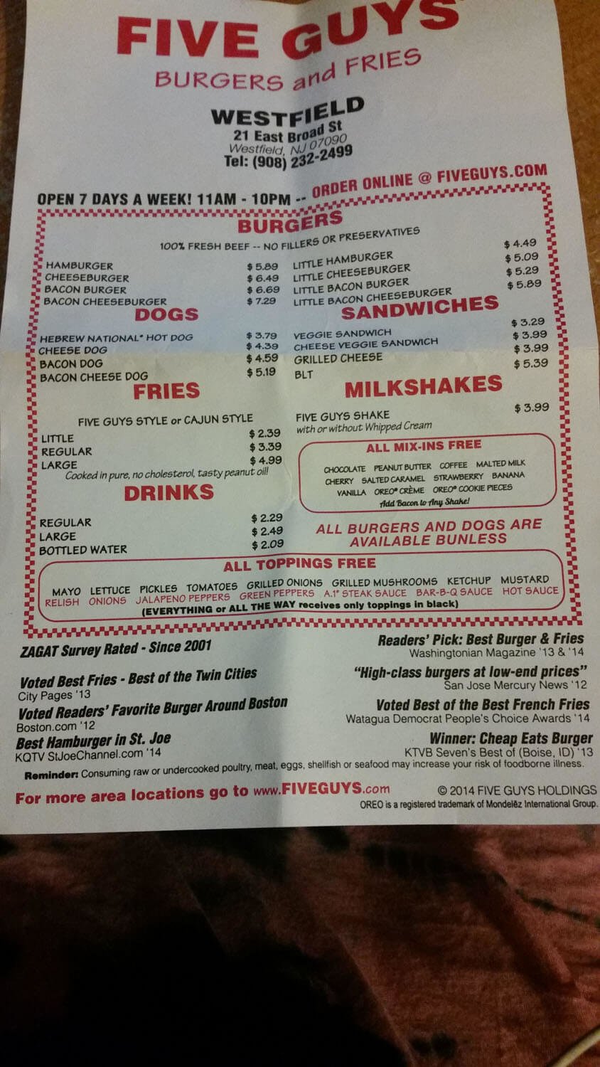 Five Guys Menu Prices 2024 Uk Online caron renelle