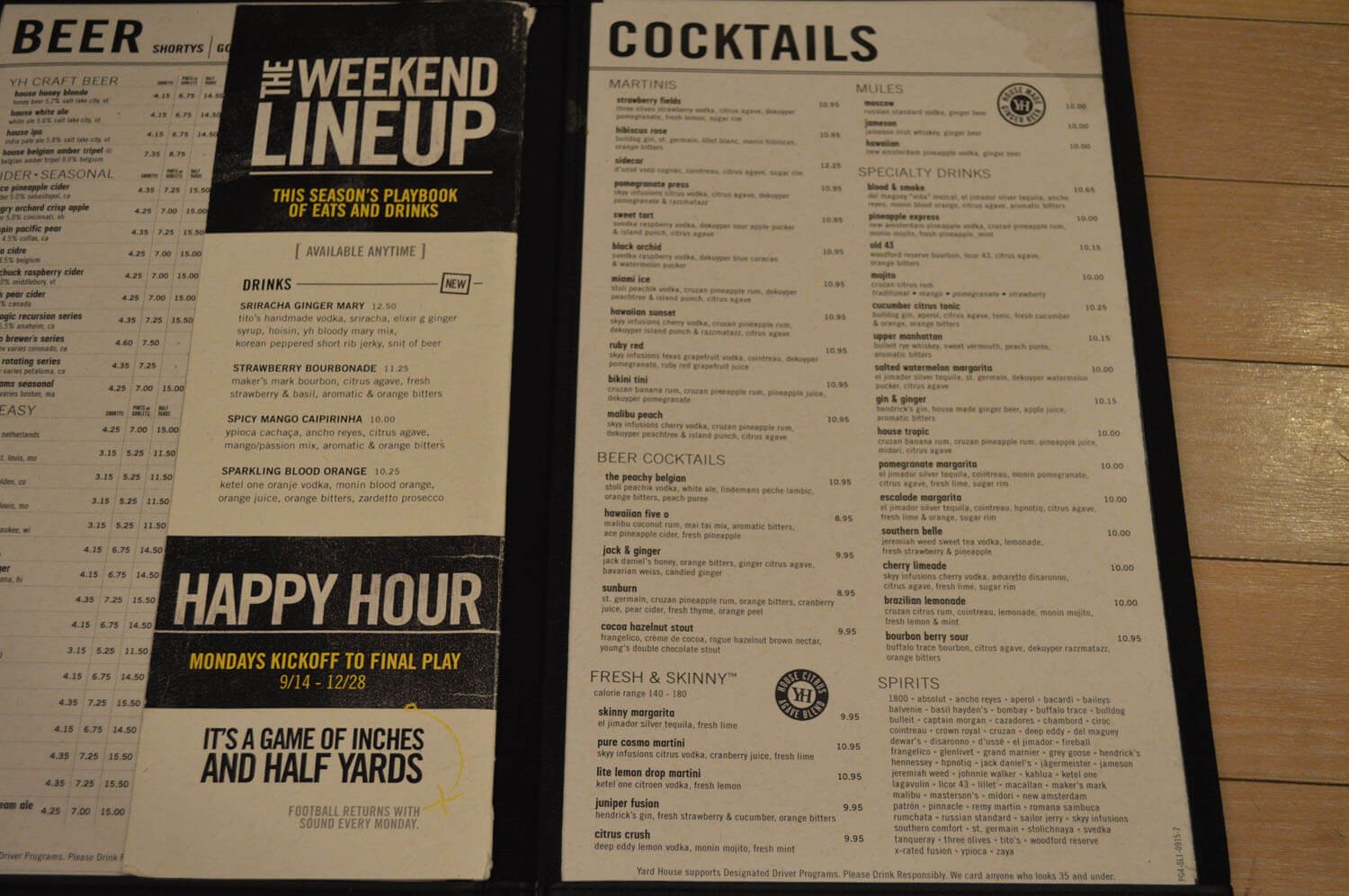 Yard House Menu Prices