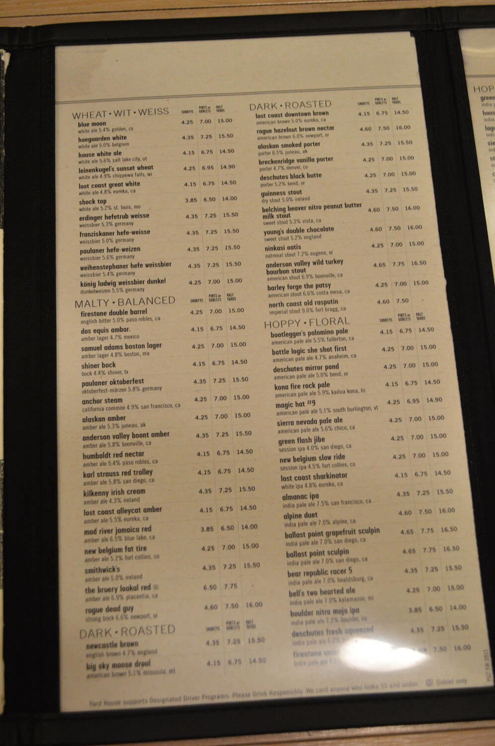 Yard House Menu Prices