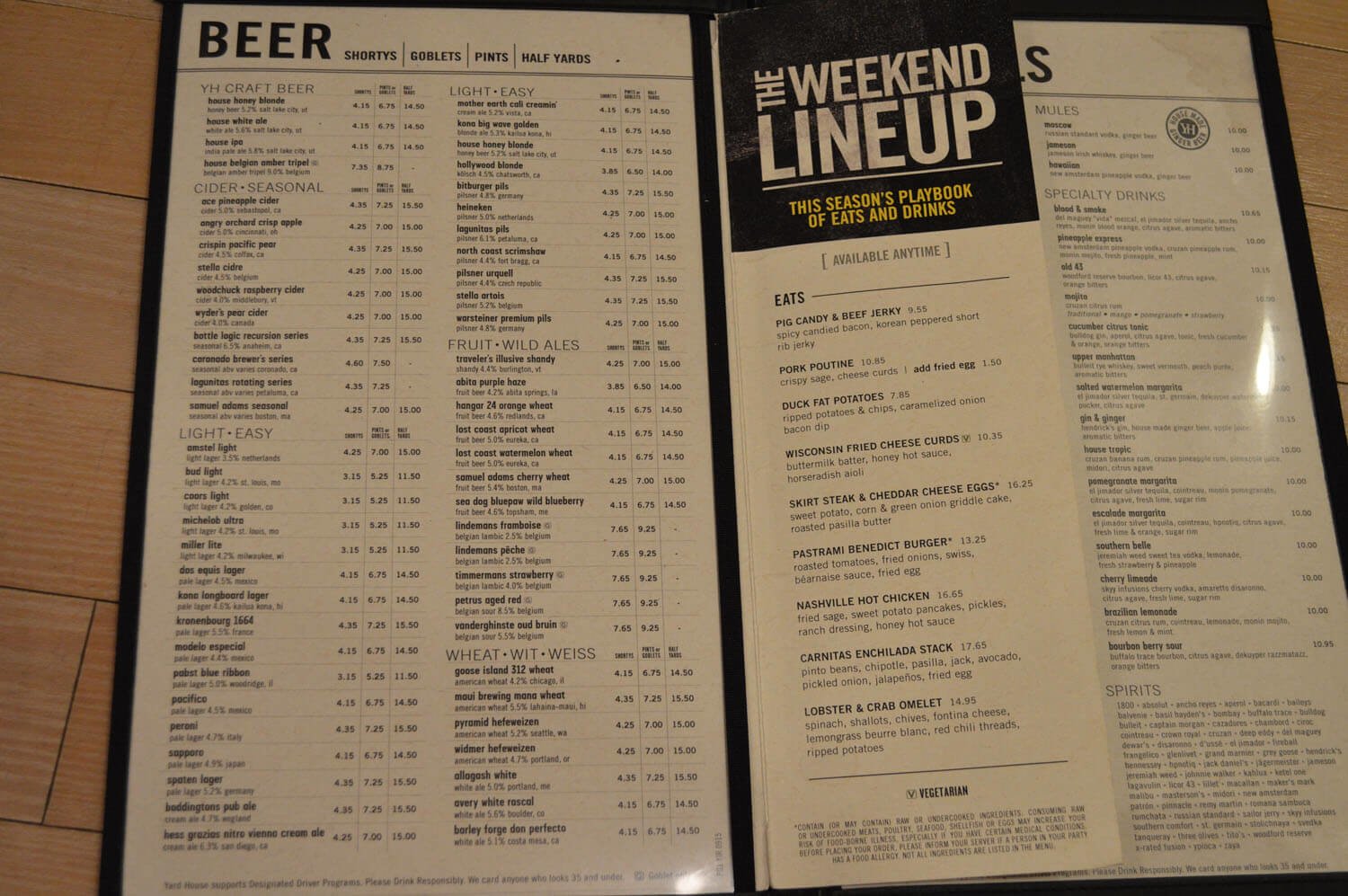 Yard House Menu Prices